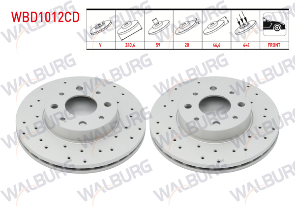 WALBURG WBD1012CD | Fren Diski Ön Havalı Kaplamalı Performans Delikli 4 Bjn 240,4X20x59x46,6 Fiat Albea 1.2-1.6 1996-2003 / Palio 1.2İ 16V-1.4İ-1.6İ 16V 1996-2005 / Siena 1.2İ-1.4İ-1.6İ 16V 1997-2002 | 2 Adet