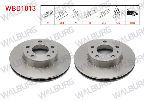 WALBURG WBD1013 | Fren Diski Ön Havalı 5 Bjn 280X24x73x65,5 Fiat Ducato 2.8 TDI-2.0 Mjt-2.3 Mjt 2002-2006 / Citroen Jumper II 2.8 HDI 2002-2006 / Peugeot Boxer III 2.2 HDI 2006-2014 | 2 Adet