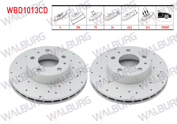WALBURG WBD1013CD | Fren Diski Ön Havalı Kaplamalı Performans Delikli 5 Bjn 280X24x73x65,5 Fiat Ducato 2.8 TDI-2.0 Mjt-2.3 Mjt 2002-2006 / Citroen Jumper II 2.8 HDI 2002-2006 / Peugeot Boxer III 2.2 HDI 2006-2014 | 2 Adet