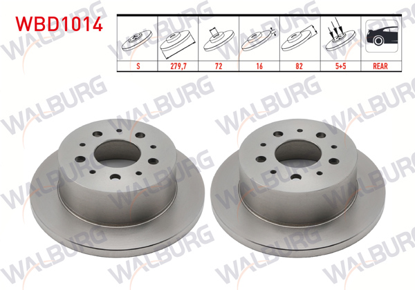 WALBURG WBD1014 | Fren Diski Arka Düz 5 Bjn 279,7X16x72x82 Fiat Ducato 2.0 JTD-2.3 JTD-2.8 TDI 2002-2006 / Citroen Jumper II 2.8 HDI 2002-2006 / Peugeot Boxer II 2.0 HDI 2002-2006 | 2 Adet