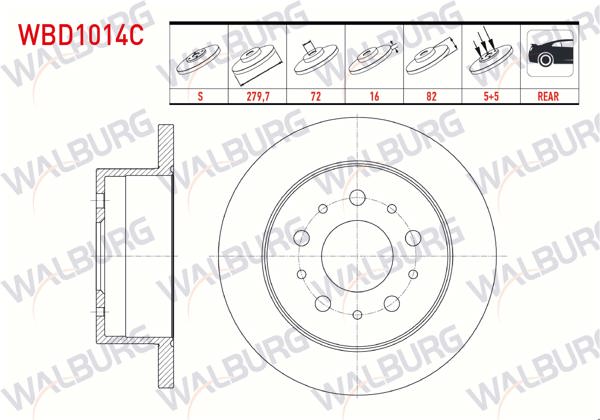 WALBURG WBD1014C | Fren Diski Arka Düz Kaplamalı 5 Bjn 279,7X16x72x82 Fiat Ducato 2.0 JTD-2.3 JTD-2.8 TDI 2002-2006 / Citroen Jumper II 2.8 HDI 2002-2006 / Peugeot Boxer II 2.0 HDI 2002-2006 | 2 Adet