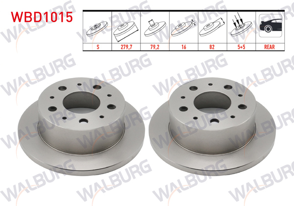 WALBURG WBD1015 | Fren Diski Arka Düz 5 Bjn 279,7X16x79,2X82 Fiat Ducato 2.8 TDI-2.3 JTD-2.0 JTD 2002-2006 / Peugeot Boxer II 2.5 D 2002-2006 / Citroen Jumper II 1.9 D 2002-2006 | 2 Adet