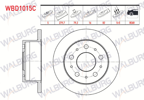 WALBURG WBD1015C | Fren Diski Arka Düz Kaplamalı 5 Bjn 279,7X16x79,2X82 Fiat Ducato 2.8 TDI-2.3 JTD-2.0 JTD 2002-2006 / Peugeot Boxer II 2.5 D 2002-2006 / Citroen Jumper II 1.9 D 2002-2006 | 2 Adet