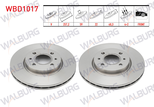 WALBURG WBD1017 | Fren Diski Ön Havalı 4 Bjn 257,2X22x59x40,3 Fiat Linea 1.3 Mjt-1.4 2007-/ Doblo 1.3 Mjt 2001-2010 / Fiorino 1.3 Mjt 2007-/ Bipper 1.4 HDI 2008-/ Nemo 1.4 HDI 2007-| 2 Adet