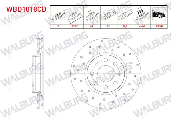 WALBURG WBD1018CD | Fren Diski Ön Havalı Kaplamalı Performans Delikli 4 Bjn 257,2X22x60x40,6 Fiat G.Punto 1.3 Mjt 2005-2012 / G.Punto 1.4 2005-2012 / G.Punto 1.2 Mpı 2005-2012 / Opel Corsa D 1.0 06-14 / Opel Corsa D 1.2 06-14 | 2 Adet