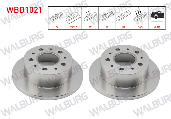 WALBURG WBD1021 | Fren Diski Arka Düz 5 Bjn 16 Jant 279,7X16x79x80 Fiat Ducato 2.0 Mjt-3.0 Mjt-2006-2014 / Peugeot Boxer III 2.2 HDI 2006-2014 / Citroen Jumper III 2.2 HDI 2006-2014 | 2 Adet