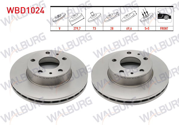WALBURG WBD1024 | Fren Diski Ön Havalı 5 Bjn 16 Jant 279,7X28x73x69,6 Fiat Ducato 2.3 Mjt 2006-2014 / Ducato 3.0 Mjt 2006-2014 / Peugeot Boxer III 2.2 HDI 2006-2014 / Citroen Jumper III 2.2 HDI 2006-2014 | 2 Adet