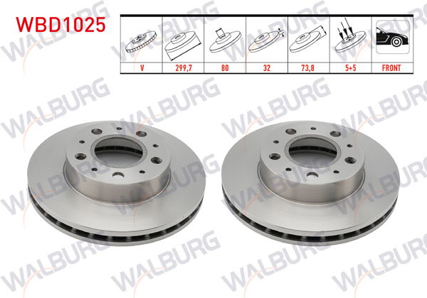 WALBURG WBD1025 | Fren Diski Ön Havalı 5 Bjn 299,7X32x80x73,6 Fiat Ducato 2006-2014 / Peugeot Boxer 2006-2014 / Citroen Jumper 2006-2014 / Karsan Jest 2012-| 2 Adet