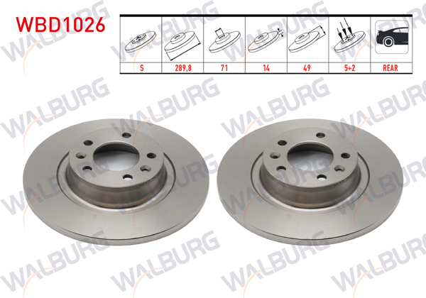 WALBURG WBD1026 | Fren Diski Arka Düz 5 Bjn 289,8X14x71x49 Fiat Scudo 1.6 Mjt-2.0 Mjt 2007-/ Citroen Jumpy II 1.6 HDI-2.0 HDI 2006-/ Peugeot Expert 1.6 HDI-2.0 HDI 2007-| 2 Adet