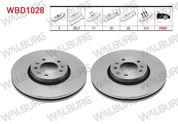 WALBURG WBD1028 | Fren Diski Ön Havalı 5 Bjn 303,7X28x71x48 Fiat Scudo (270) 2.0 Mjt 2007-/ Peugeot Expert 1.6 HDI 2007-/ Citroen Jumpy II 2.0 HDI 2006-/ C5 III (Rd) 1.6 HDI-2.0 HDI-1.6 Thp 2008-2015 | 2 Adet
