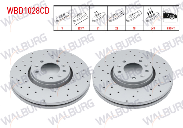 WALBURG WBD1028CD | Fren Diski Ön Havalı Kaplamalı Performans Delikli 5 Bjn 303,7X28x71x48 Fiat Scudo (270) 2.0 Mjt 2007-/ Peugeot Expert 1.6 HDI 2007-/ Citroen Jumpy II 2.0 HDI 2006-/ C5 III (Rd) 1.6 HDI-2.0 HDI-1.6 | 2 Adet