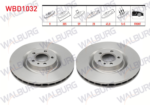 WALBURG WBD1032 | Fren Diski Ön Havalı 5 Bjn 305X28x59x45,6 Fiat Doblo Maxı 1.6 Mjt 2010-/ Doblo Maxı 1.3 Mjt 2010-/ Doblo Maxı 1.4 2010-| 2 Adet