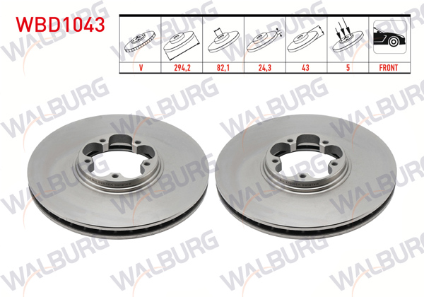 WALBURG WBD1043 | Fren Diski Ön Havalı 5 Bjn 294X24,3X82,1X43 Ford Transit 2.4 TDCI Arkadan Itıs 2000-2006 / Transit 2.0 Dı 2000-2006 / Transit (V184) 2.3 16V 2000-2006 / Transit (V184) 2.4 Tde 2000-2006 | 2 Adet