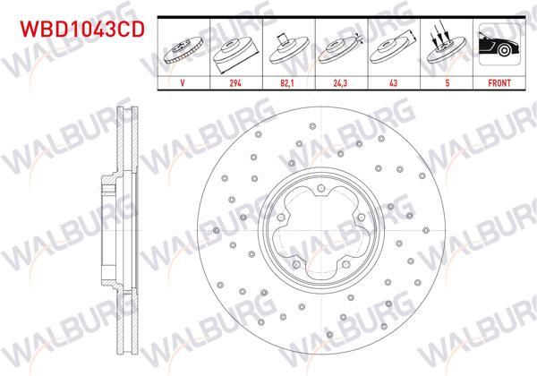 WALBURG WBD1043CD | Fren Diski Ön Havalı Kaplamalı Performans Delikli 5 Bjn 294X24,3X82,1X43 Ford Transit 2.4 TDCI Arkadan Itıs 2000-2006 / Transit 2.0 Dı 2000-2006 / Transit (V184) 2.3 16V 2000-2006 / Transit (V184) 2.4 Tde | 2 Adet