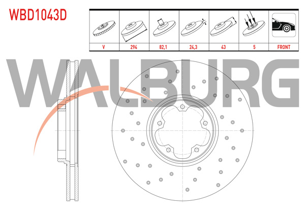 WALBURG WBD1043D | Fren Diski Ön Havalı Performans Delikli 5 Bjn 294X24,3X82,1X43 Ford Transit 2.4 TDCI Arkadan Itıs 2000-2006 / Transit 2.0 Dı 2000-2006 / Transit (V184) 2.3 16V 2000-2006 / Transit (V184) 2.4 Tde 2000-2006 | 2 Adet