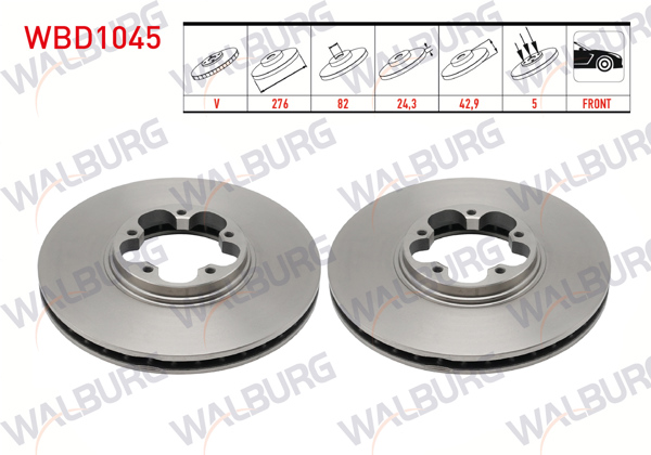 WALBURG WBD1045 | Fren Diski Ön Havalı 5 Bjn 276X24,3X82x42,9 Ford Transit 2.4 TDCI-2.0 TDCI-2.3 16V Onden Cekıs 2000-2006 / Transit (V185) 2.4 TDCI 2000-2006 | 2 Adet