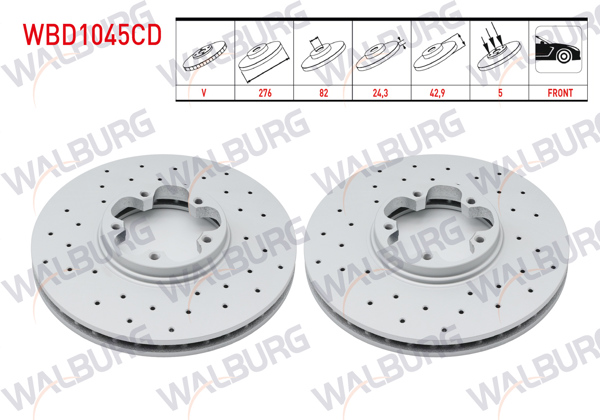 WALBURG WBD1045CD | Fren Diski Ön Havalı Kaplamalı Performans Delikli 5 Bjn 276X24,3X82x42,9 Ford Transit 2.4 TDCI-2.0 TDCI-2.3 16V Onden Cekıs 2000-2006 / Transit (V185) 2.4 TDCI 2000-2006 | 2 Adet