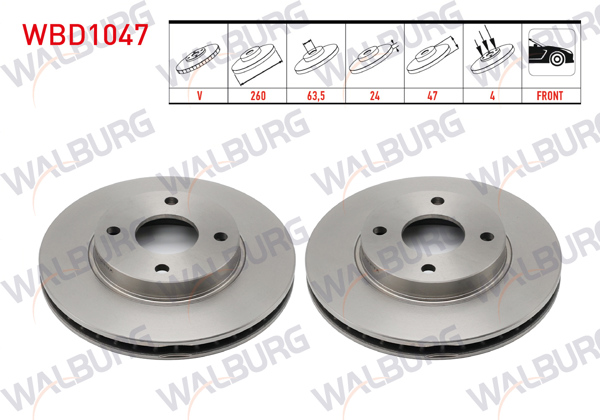 WALBURG WBD1047 | Fren Diski Ön Havalı 4 Bjn 260X24x63,5X47 Ford Mondeo II 1.6İ 16V 1996-2000 / Mondeo II 1.8İ 16V 1996-2000 / Mondeo II 2.0İ 16V 1996-2000 | 2 Adet