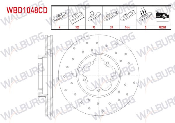WALBURG WBD1048CD | Fren Diski Ön Havalı Kaplamalı Performans Delikli 5 Bjn 300X28x93x54,4 Ford Transit 2.2 TDCI Arkadan Itıs 2006-2014 / Transit 2.4 TDCI 2006-2014 / Transit 2.2 TDCI 2006-2014 / Transit 3.2 TDCI 2006-2014 | 2 Adet