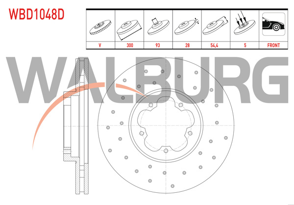 WALBURG WBD1048D | Fren Diski Ön Havalı Performans Delikli 5 Bjn 300X28x93x54,4 Ford Transit 2.2 TDCI Arkadan Itıs 2006-2014 / Transit 2.4 TDCI 2006-2014 / Transit 2.2 TDCI 2006-2014 / Transit 3.2 TDCI 2006-2014 | 2 Adet