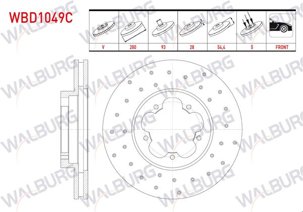 WALBURG WBD1049C | Fren Diski Arka Düz Kaplamalı 10 Bjn 280X16x107,5X16,3 Ford Transit (V348) 2.2 TDCI 2006-2014 / Transit 2.4 TDCI 2006-2014 / Transit 2.2 TDCI 2006-2014 / Transit 3.2 TDCI 2006-2014 | 2 Adet