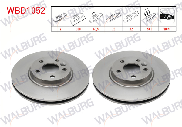 WALBURG WBD1052 | Fren Diski Ön Havalı 5 Bjn 300X28x63,5X52 Ford Mondeo IV 1.6 Tı-Vct-2.0 TDCI-1.6 TDCI 07-14 / S-Max 2.0 TDCI 06-/ Volvo S60 T3-T4-D5-T5 10-/ S80 2.0 TDI 06-/ Xc70 D3 07-/ Lr Freelander 2.0 T 06-14 | 2 Adet