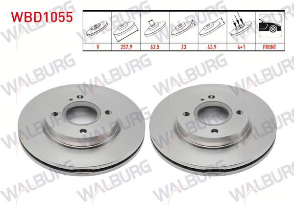 WALBURG WBD1055 | Fren Diski Ön Havalı 4 Bjn 257,9X23x63,5X43,9 Ford Fiesta VI 1.4 TDCI-1.4İ-1.6 TDCI-1.25İ-1.5 TDCI 2008-2012 | 2 Adet