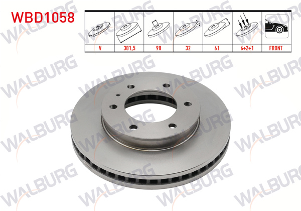 WALBURG WBD1058 | Fren Diski Ön Havalı 6 Bjn 301,5X32x98x61 Ford Ranger (Tke) 2.2 TDCI 4X4 2011-/ Ranger (Tke) 3.2 TDCI 4X4 2011-/ Ranger (Tke) 2.5 TDCI 4X4 2011-/ Ranger (Tke) 3.0 TDCI 4X4 2011-| 2 Adet