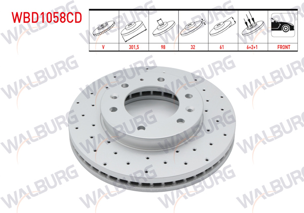 WALBURG WBD1058CD | Fren Diski Ön Havalı Kaplamalı Performans Delikli 6 Bjn 301,5X32x98x61 Ford Ranger (Tke) 2.2 TDCI 4X4 2011-/ Ranger (Tke) 3.2 TDCI 4X4 2011-/ Ranger (Tke) 2.5 TDCI 4X4 2011-/ Ranger 3.0 TDCI 4X4 11-| 2 Adet