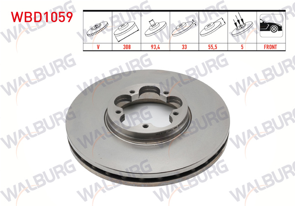 WALBURG WBD1059 | Fren Diski Ön Havalı 5 Bjn 308X33x93,4X55,5 Ford Transit Custom (V362) 2.2 TDCI 2012-/ Transit (V363) 2.2 TDCI Tek Teker 2014-| 2 Adet