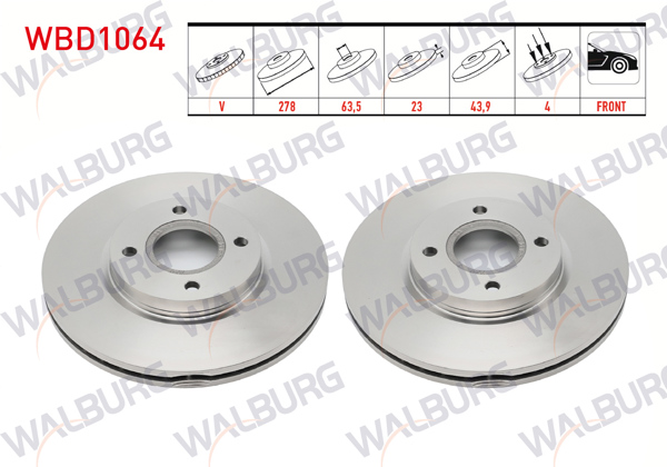 WALBURG WBD1064 | Fren Diski Ön Havalı 4 Bjn 278X23x63,5X44 Ford Transit Courıer 1.5 TDCI-1.6 TDCI 2014-/ B-Max 1.5 TDCI-1.6 TDCI-1.4İ-2012-| 2 Adet