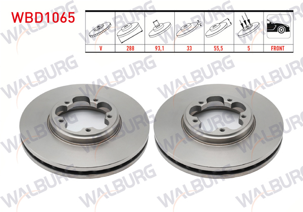 WALBURG WBD1065 | Fren Diski Ön Havalı 5 Bjn 288X33x93,1X55,5 Ford Transit Custom (V362) 2.2 TDCI 2012-| 2 Adet