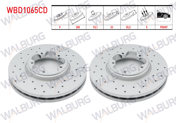 WALBURG WBD1065CD | Fren Diski Ön Havalı Kaplamalı Performans Delikli 5 Bjn 288X33x93,1X55,5 Ford Transit Custom (V362) 2.2 TDCI 2012-| 2 Adet