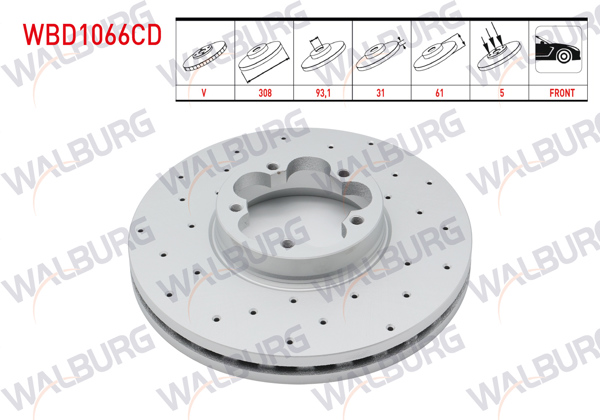 WALBURG WBD1066CD | Fren Diski Ön Havalı Kaplamalı Performans Delikli 5 Bjn 308X31x93,1X61 Ford Transit (V363) 2.2 TDCI Çift Teker 2014-| 2 Adet