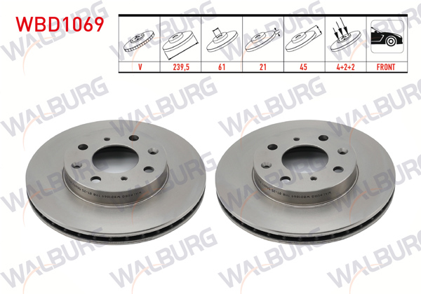 WALBURG WBD1069 | Fren Diski Ön Havalı 4 Bjn 239,5X21x61x45 Honda Civic VI 1.5İ 1995-2001 / Civic VI 1.4İ 1995-2001 / Civic VI 1.6İ 1995-2001 | 2 Adet