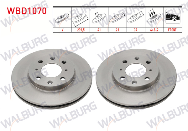 WALBURG WBD1070 | Fren Diski Ön Havalı 4 Bjn 240X21x61x39 Honda Jazz II (Gd) 1.4İ 2002-2004 | 2 Adet