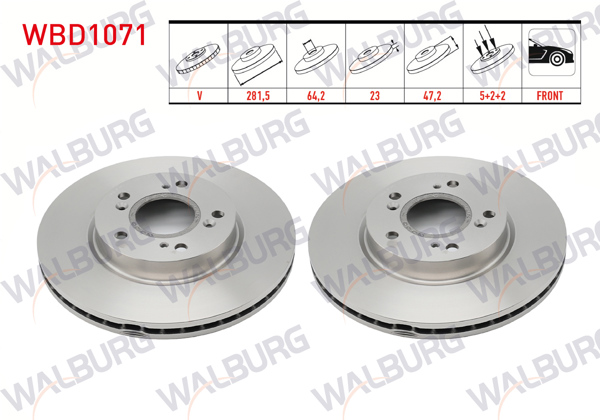 WALBURG WBD1071 | Fren Diski Ön Havalı 5 Bjn 281,5X23x64,2X47,2 Honda Civic VII 1.6İ-1.8 I-Vtec-2.0 I-Vtec 00-06 / Civic VIII 1.4-1.8 05-12 / Civic Ix 1.6İ-1.4 12-16 / Civic X 1.0 1.6 İvtec 16-/ Cr-V II 2.0İ 02-06 | 2 Adet