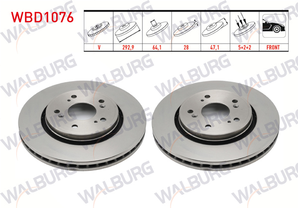 WALBURG WBD1076 | Fren Diski Ön Havalı 5 Bjn 292,9X28x64,1X47,1 Honda Cr-V III 2.0 I-Vtec-2.2İ Ctdı 2006-2012 / Cr-V IV 1.6İ Dtec-2.0-2.2İ 2012-2014 | 2 Adet