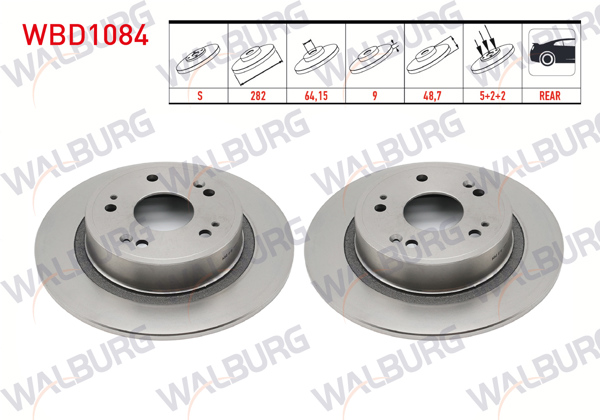 WALBURG WBD1084 | Fren Diski Arka Düz 5 Bjn 282X9x64x48,7 Honda Accord VIII (Cu) 2.0 I-Vtec 2008-| 2 Adet