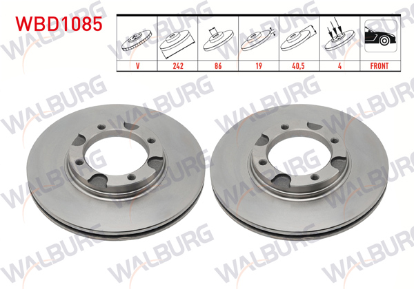 WALBURG WBD1085 | Fren Diski Ön Havalı 4 Bjn 242X19x86x40,5 Hyundai Excel 1.3İ-1.5İ 1990-1995 / Accent I (X-3) 1.3İ-1.5İ 1994-2000 / Accent II (Lc) 1.3-1.5İ-1.6İ 2000-2005 | 2 Adet