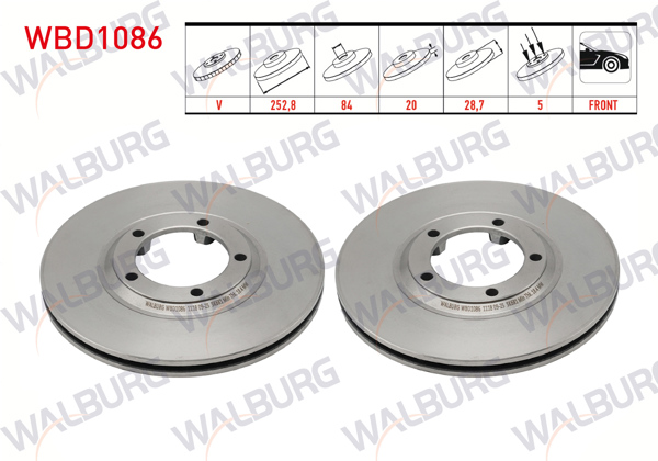 WALBURG WBD1086 | Fren Diski Ön Havalı 5 Bjn 252,8X20x84x28,7 Hyundai H100 2.5 D 1993-2004 | 2 Adet