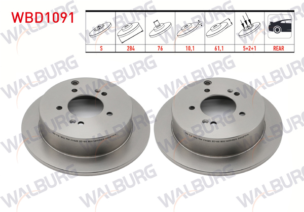WALBURG WBD1091 | Fren Diski Arka Düz 5 Bjn 284X10,1X76x61,1 Hyundai Tucson 2.0 CRDI 2004-2010 / Ix35 (Lm) 2.0 CRDI 4X4 18 Jant 2010-/ Kia Sportage 2.0 CRDI 2004-2010 / Sportage (Sl) 2.0-1.6 GDI 2010-| 2 Adet