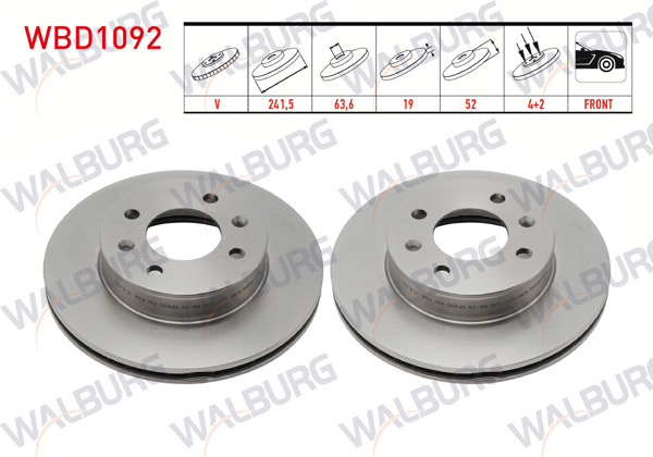 WALBURG WBD1092 | Fren Diski Ön Havalı 4 Bjn 241,5X19x63,6X52 Hyundai Accent Admıre 1.3-1.6-1.5 CRDI 2003-2006 / Accent II (Lc) 1.3-1.5İ-1.6İ 2000-2005 / Accent Mılenıum 1.3-1.5-1.5 CRDI 2000-2003 | 2 Adet