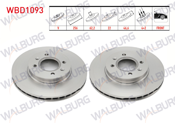 WALBURG WBD1093 | Fren Diski Ön Havalı 4 Bjn 256X22x62,2X46,6 Hyundai Accent Era 1.4İ 16V-1.5 CRDI-1.6 Cvvt 2006-2012 / i20 1.2 D-Cvvt-1.4 Cvvt-1.4 CRDI 2008-2015 / Kia Rio II 1.4İ 16V-1.5 CRDI 2006-2011 | 2 Adet