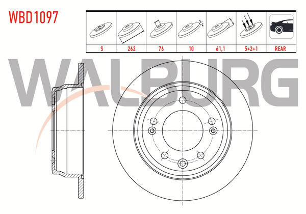 WALBURG WBD1097 | Fren Diski Arka Düz 5 Bjn 262X10x76x61,1 Hyundai i30 1.4İ-1.6İ-1.6 CRDI 2007-2011 / Ix35 1.6 GDI 4X2 17 Jant 2010-/ Kia Ceed 1.4İ-1.6İ-1.6 CRDI 2006-2012 / Sportage 1.6 GDI 4X2 17 Jant 2010-| 2 Adet
