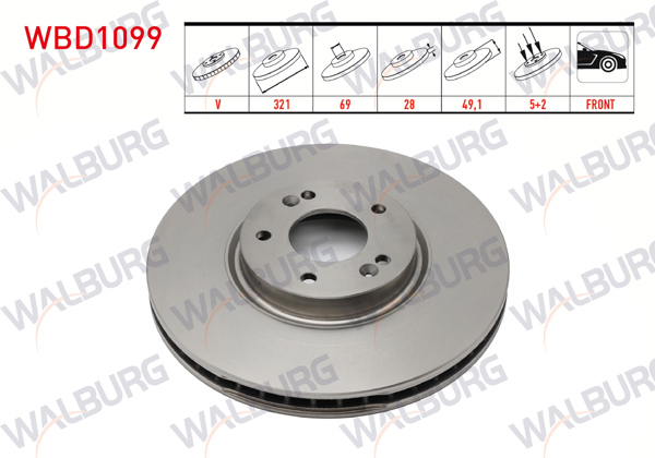 WALBURG WBD1099 | Fren Diski Ön Havalı 5 Bjn 321X28x69x49,1 Hyundai Santa Fe (Cm) 2.2 CRDI 2006-2012 / Santa Fe (Cm) 2.7İ V6 2006-2012 | 2 Adet