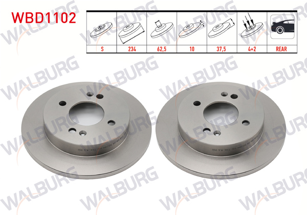 WALBURG WBD1102 | Fren Diski Arka Düz 4 Bjn 234X10x62,5X37,5 Hyundai i10 1.1İ 12V-1.0 D-Cvvt-1.2 D-Cvvt 13 Jant 2008-2013 / Kia Picanto (Ba) 1.25-1.1İ 4 Bjn 2004-2011 | 2 Adet