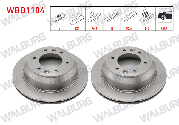 WALBURG WBD1104 | Fren Diski Arka Havalı 6 Bjn 324X18x96,3X82,6 Hyundai H1 2.5 CRDI 2008-| 2 Adet