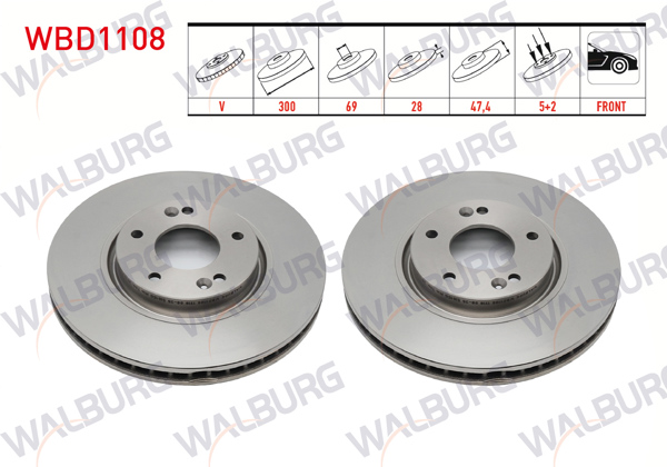 WALBURG WBD1108 | Fren Diski Ön Havalı 5 Bjn 300X28x69x47,2 Hyundai i30 1.6 GDI-1.6 CRDI 6 Vites A-T 18 Jant 2011-2017 / Kia Ceed 1.6 CRDI 2006-2012 / Sportage 2.0 CRDI 2010-/ Sportage 1.6 GDI 2010-| 2 Adet