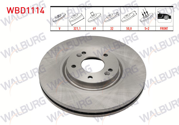 WALBURG WBD1114 | Fren Diski Ön Havalı 5 Bjn 321,1X32x69x50,8 Hyundai Ix55 3.0 CRDI 2010-| 2 Adet